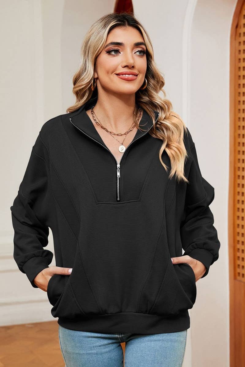 CWOHOL0988_LONG-SLEEVED HOODIE WITH LAPEL ZIP POCKET