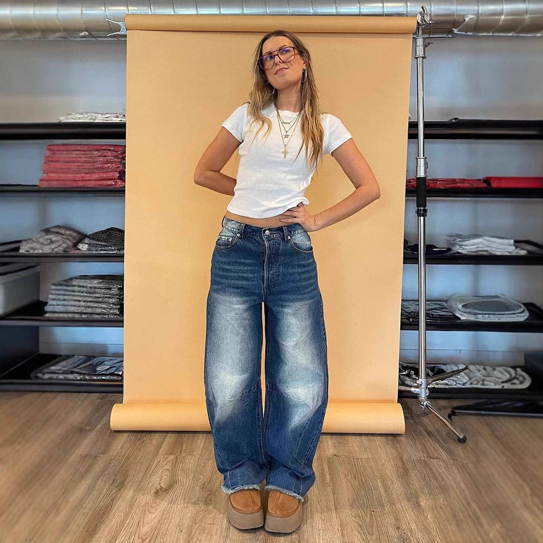 Retro washed loose straight-cut jeans