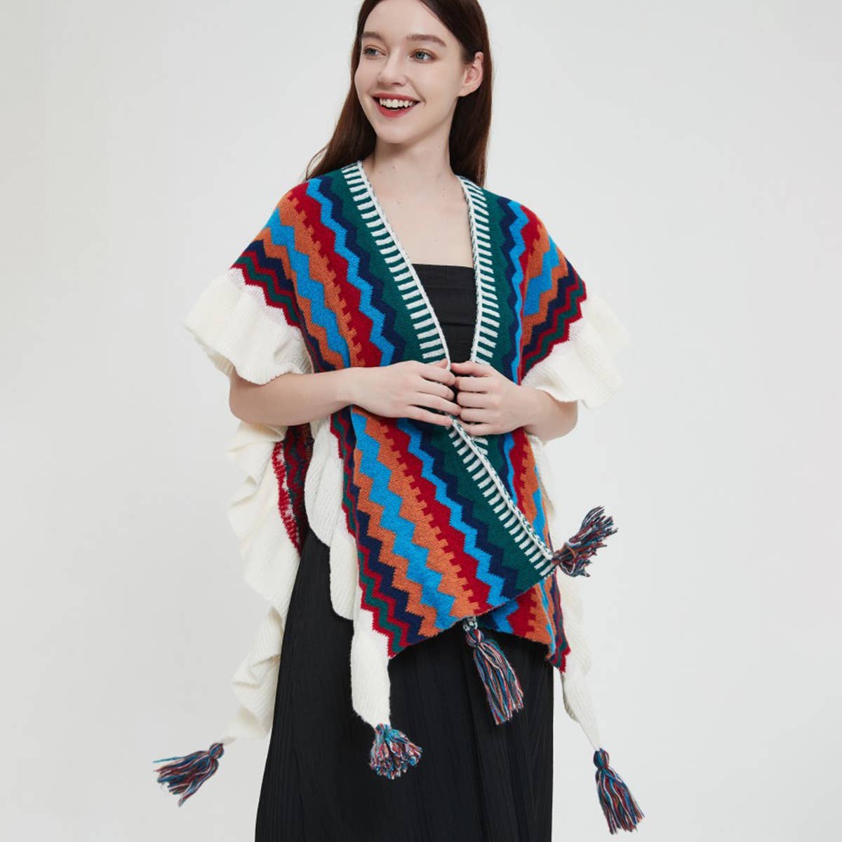 Knit Cape Shawl - Travel Wrap for Fall & Winter