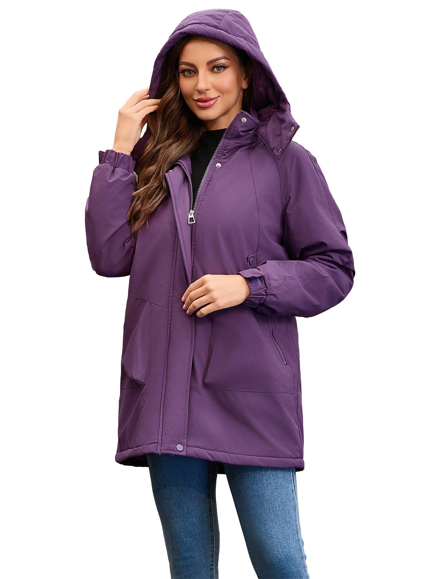 Windproof and warm long hiking jacket