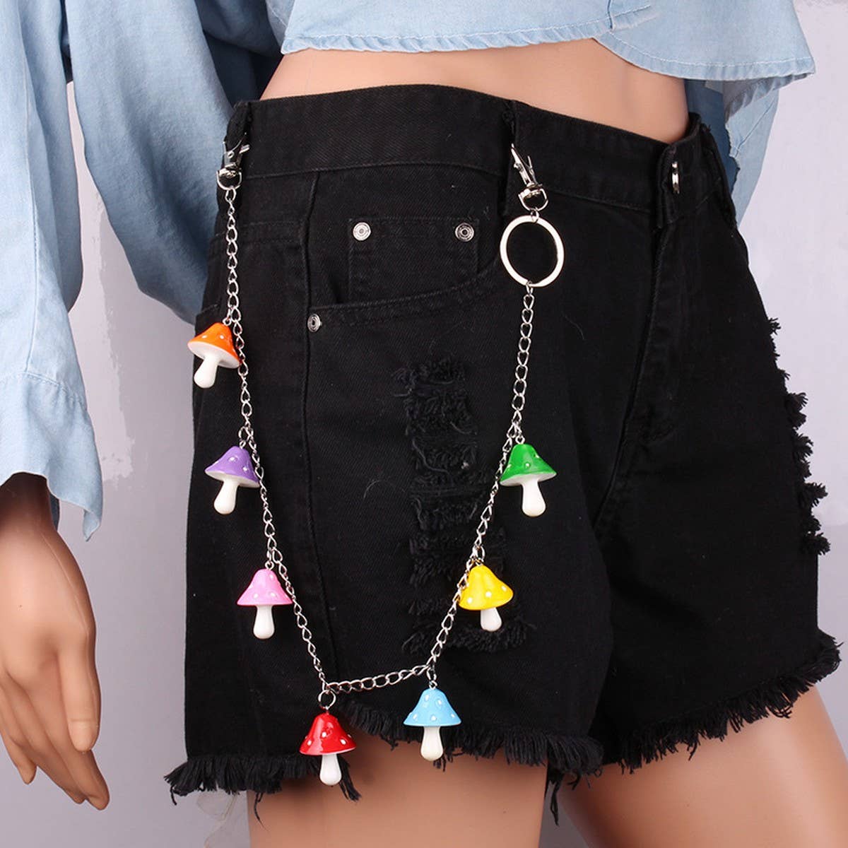 COLORED MUSHROOM HEAD PENDANT PANTS CHAIN