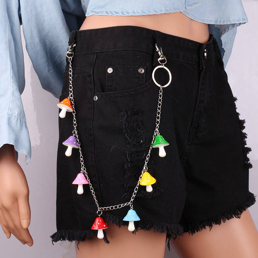 COLORED MUSHROOM HEAD PENDANT PANTS CHAIN
