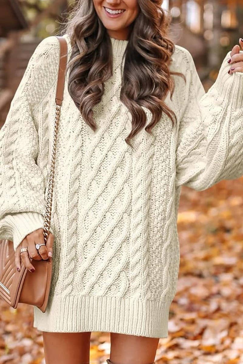 CWOSWL07630_SOLID ROUND NECK LOOSE MIDI KNIT SWEATER