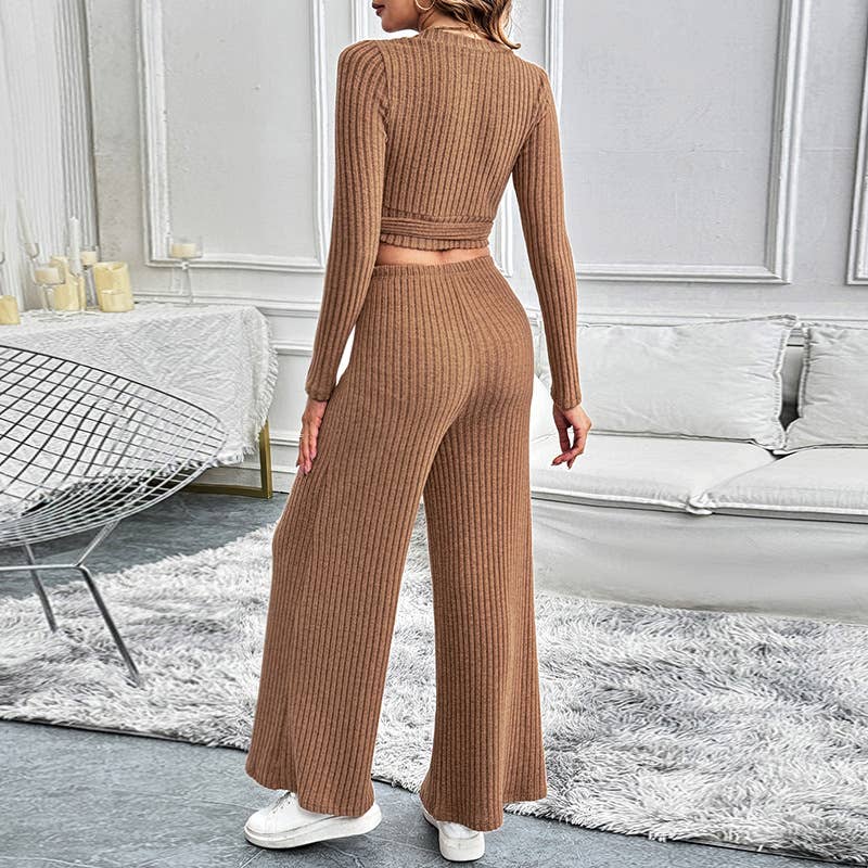 Long-sleeved pants pure color knitted suits