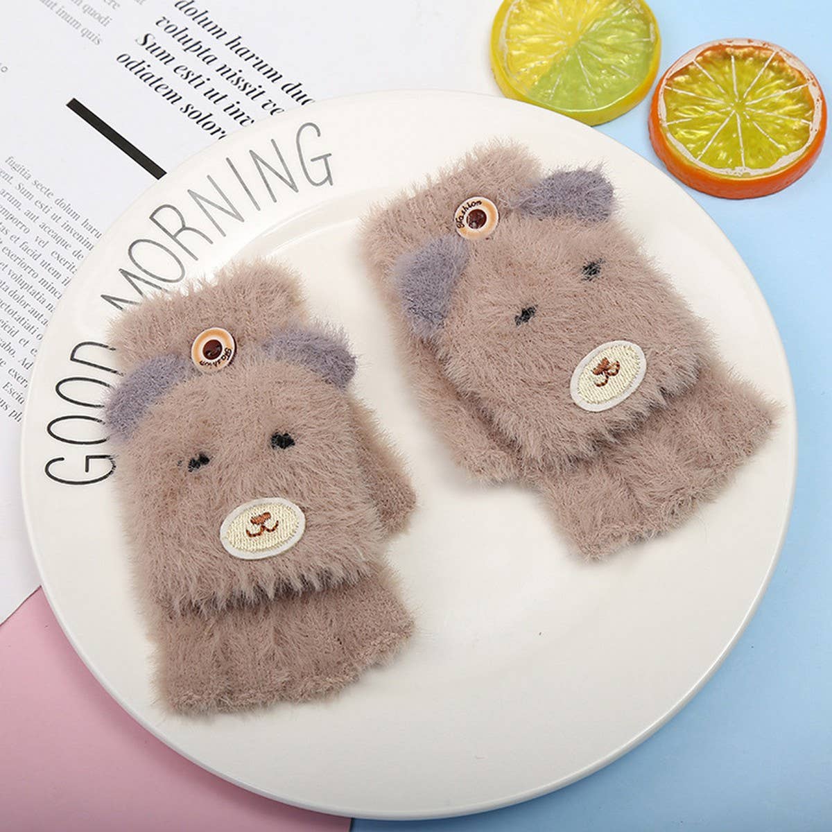 WINTER CARTOON HALF-FINGER FLIP VELVET GLOVES_CWAG0171