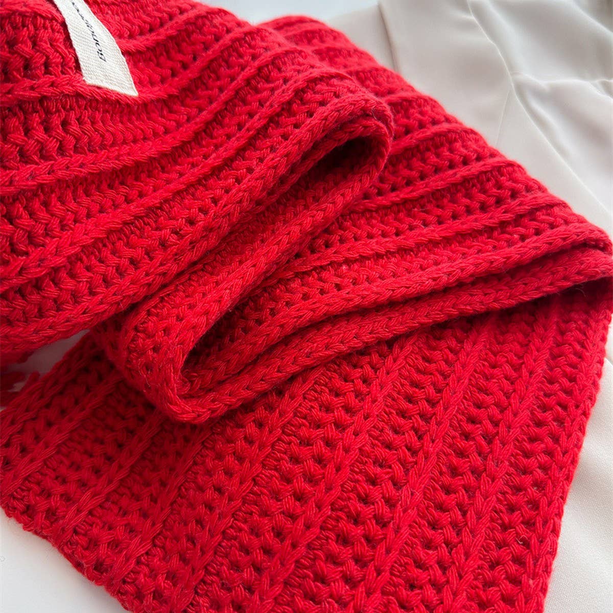 Cable Knit Wool Scarf with Tassels for Women_CWASC2756