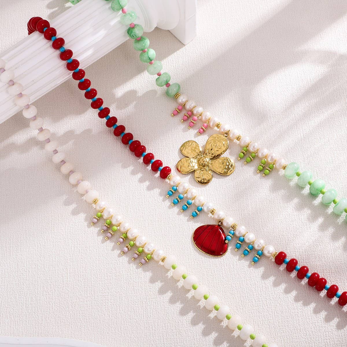 Elegant Dyed Stone Necklace with Pearl Tassels