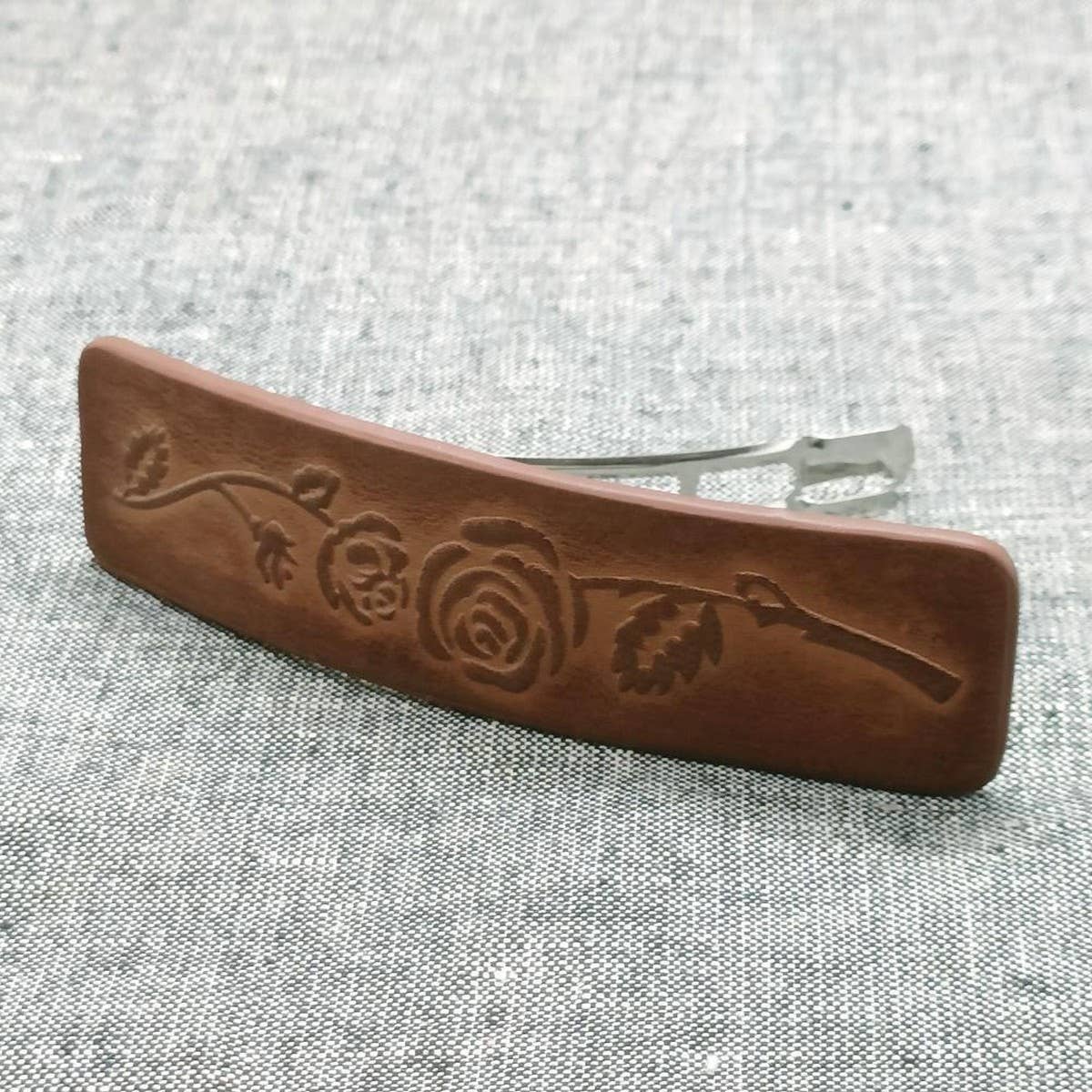 Rose Totem Carved Painted Faux Leather Hair Clip