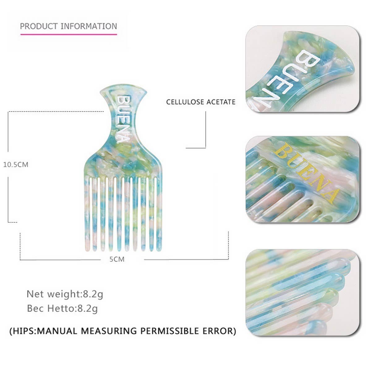 ACETATE HAIR COMB WITH WIDE TEETH AND LONG HANDLE_CWAHA4233