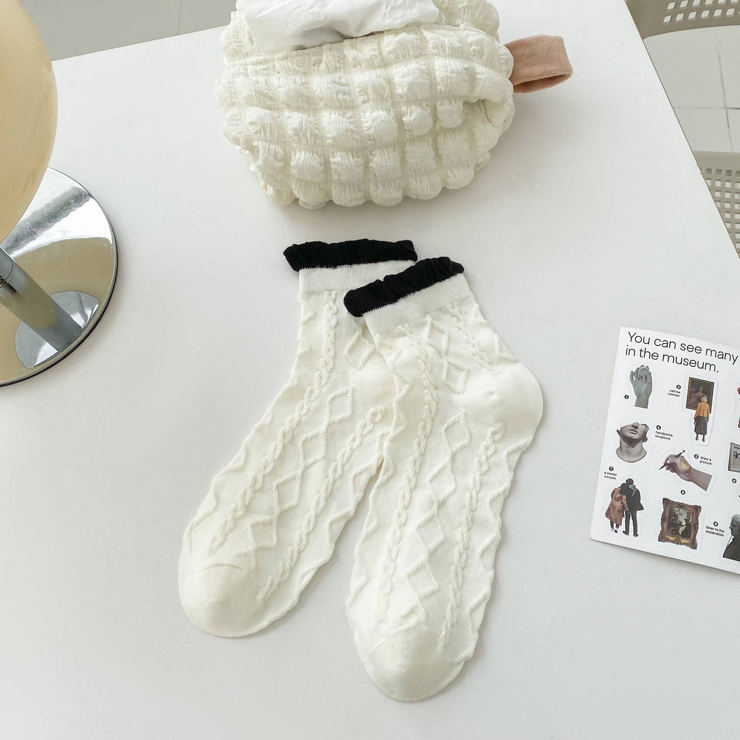 Rhombus, Heart Pattern Ruffle Ankle Socks