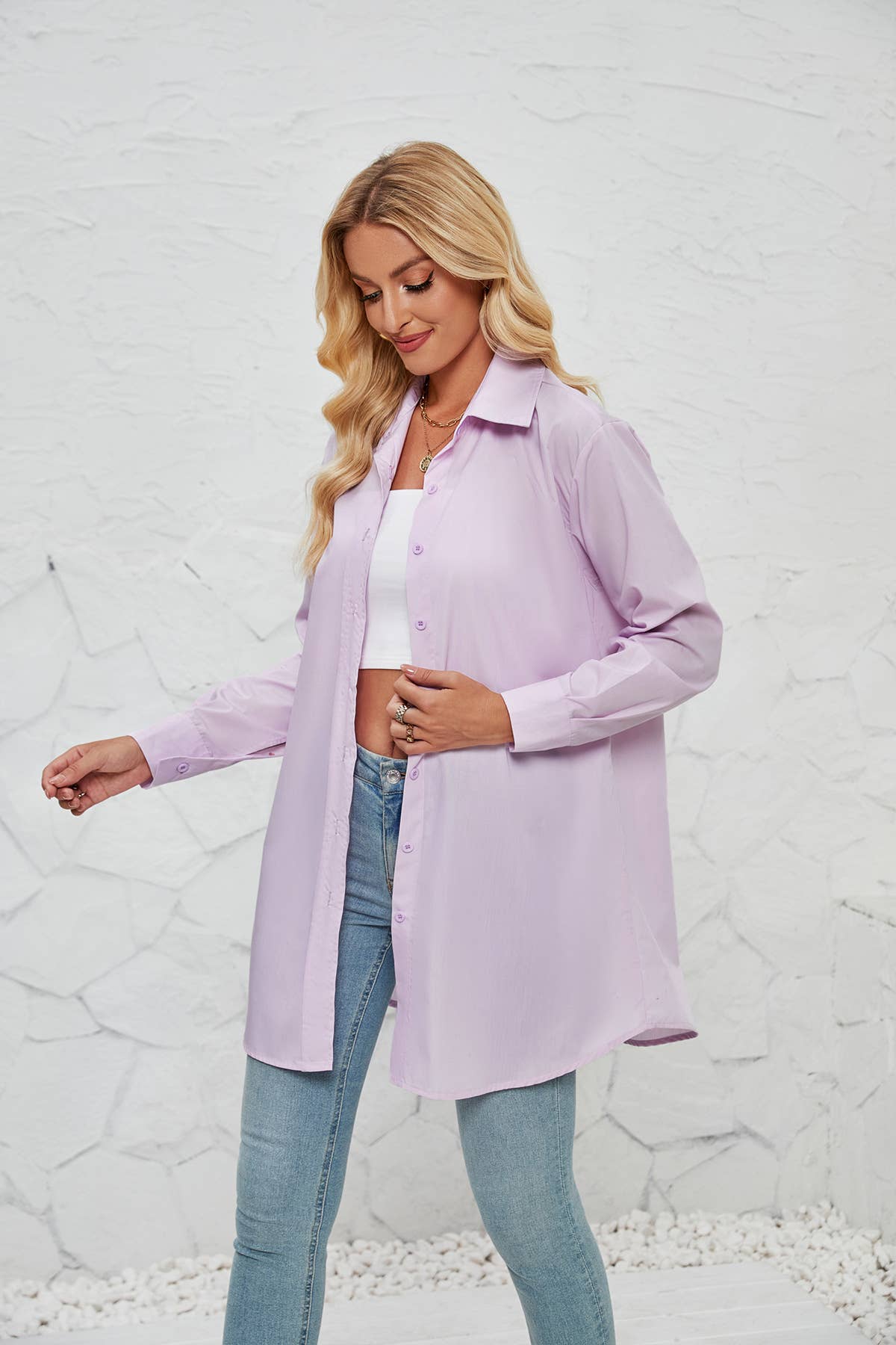 SOLID COLOR FASHION CASUAL LONG SLEEVE LONG SHIRT