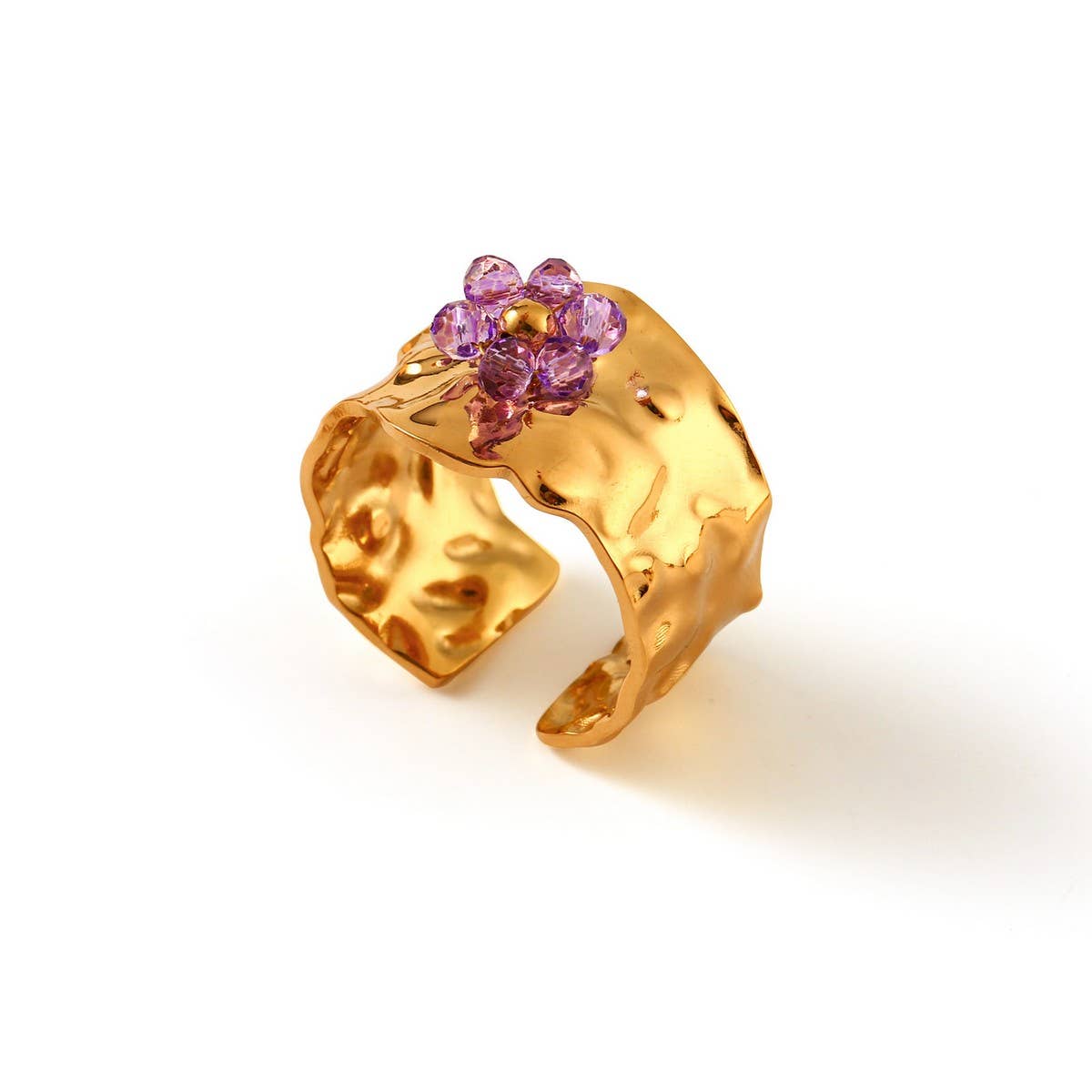 18K Stainless Steel Open Ring with Flower Design_CWMM8938