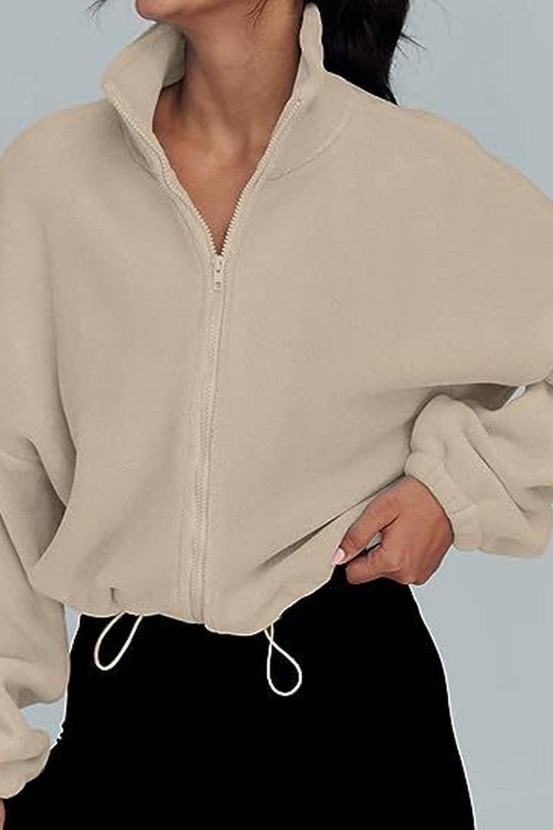 CWOBL0195_STAND COLLAR PLUSH ZIPPER CASUAL SPORTS JACKET