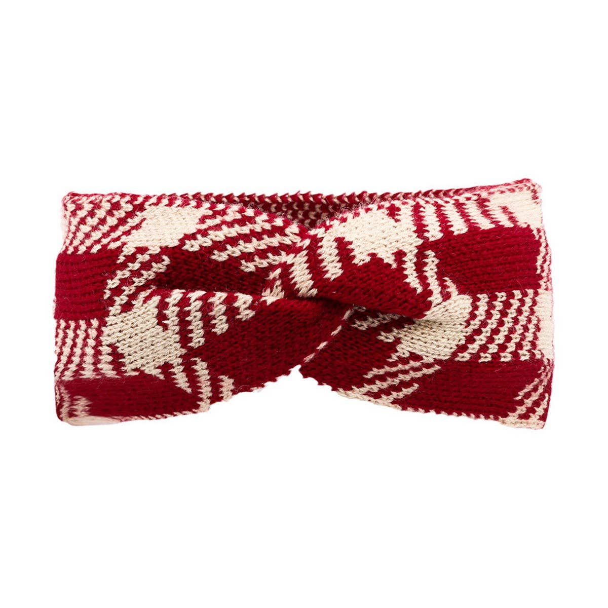 CWAHA07208_ WOMEN PLAID KNIT BOW HEADBAND EAR FOR WOMEN
