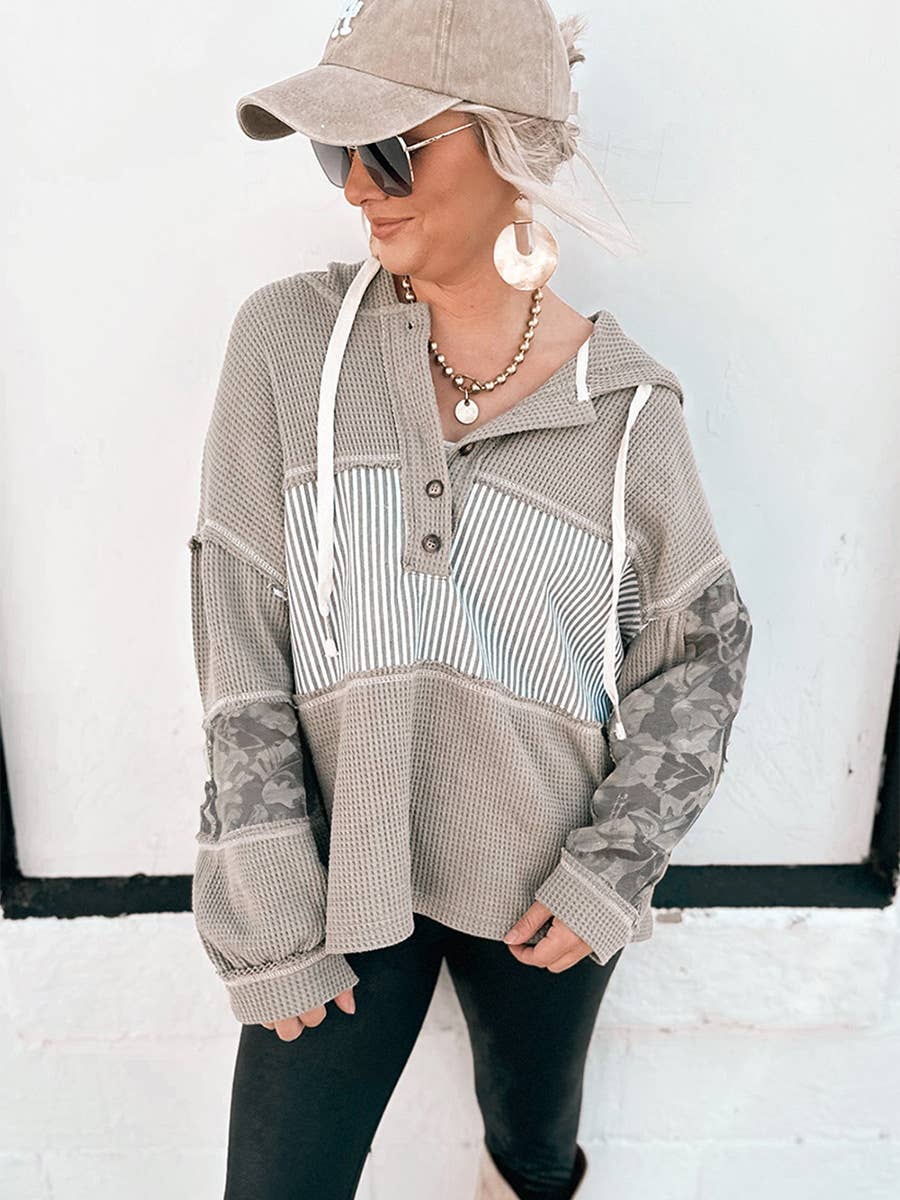 Trendy printed loose hooded sweatshirt