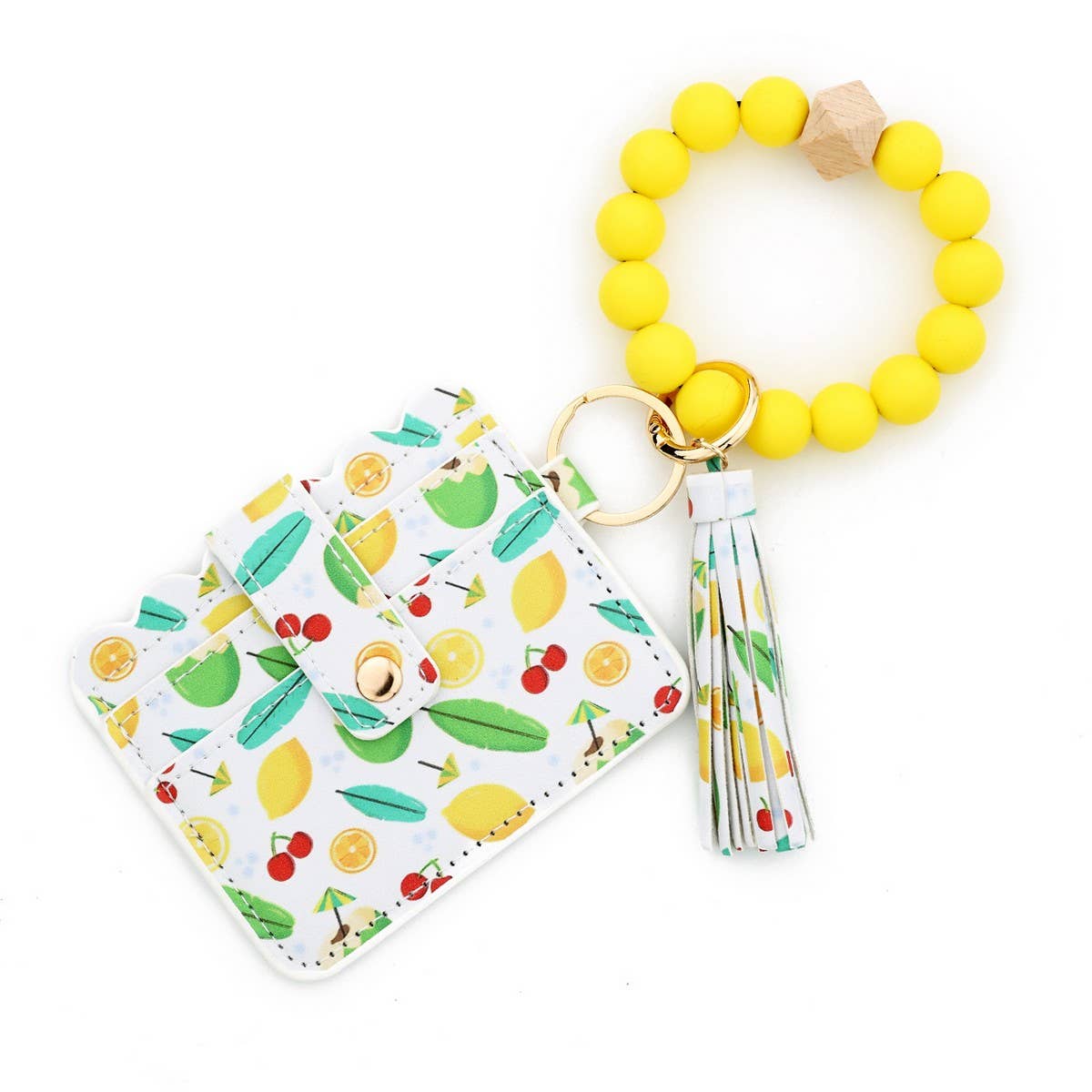 Printed Card Wallet with Beaded Bracelet Keychain_CWAB4945