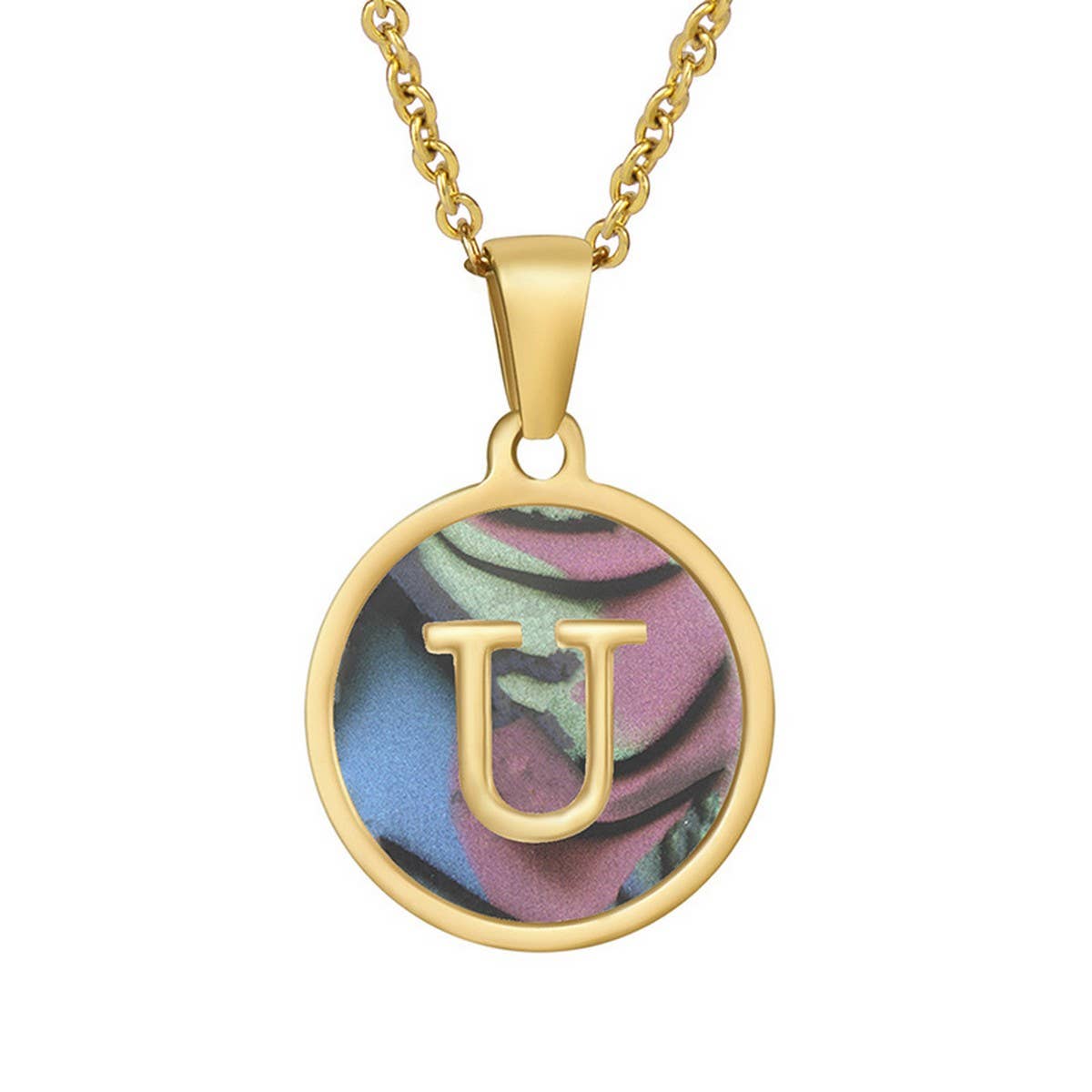 CIRCULAR SHELL ENGLISH LETTER PENDANT NECKLACE