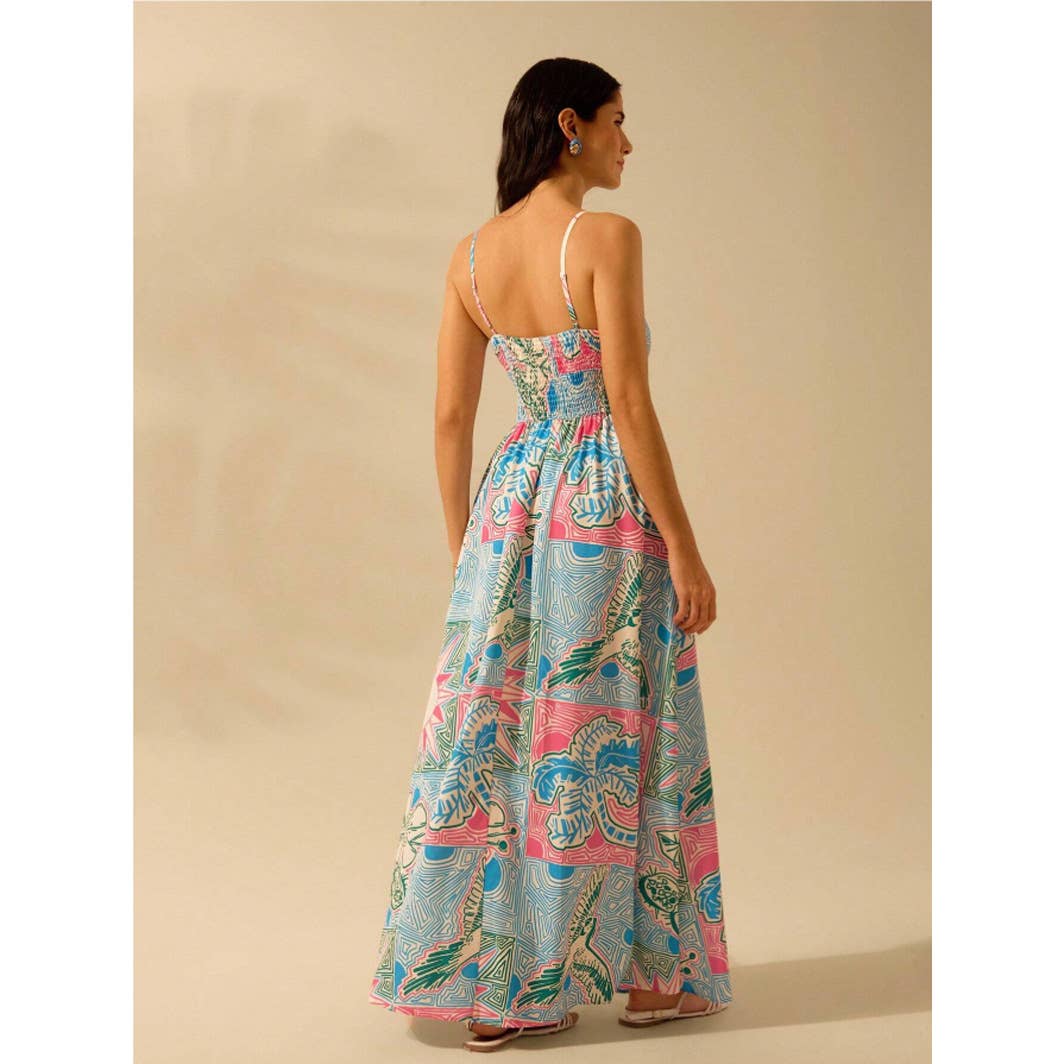 Tropical printed strappy casual vacation dress