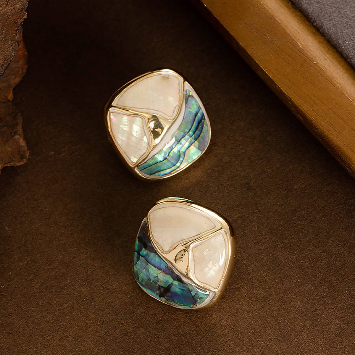 CONTRAST COLOR GEOMETRIC ABALONE OIL DROP EARRINGS