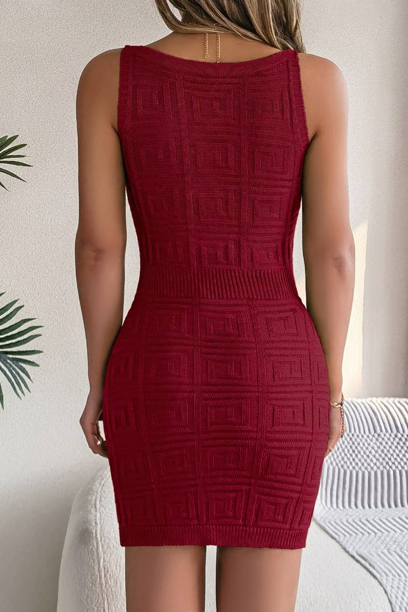 CWDHL0515_CASUAL V-NECK WAIST KNIT WRAP HIP DRESS