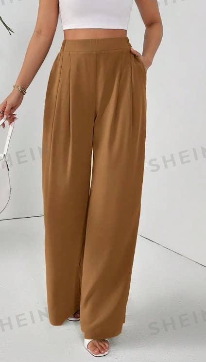 WIDE LEG DROP HIGH WAIST SLIM CASUAL PANTS