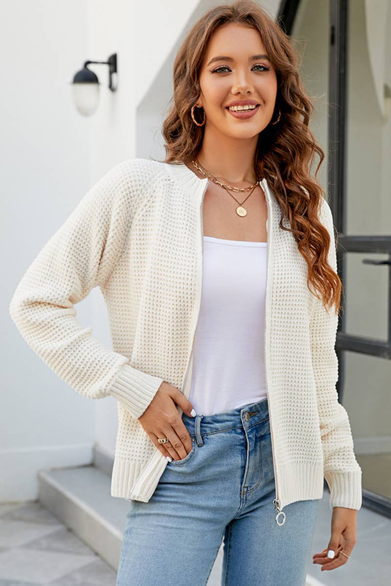 CWOCAL352  Casual Zip-Up Long Sleeve Cardigan