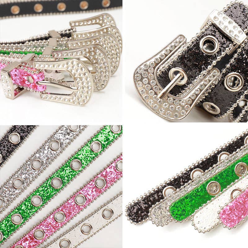 Trendy rhinestone needle buckle women's belt