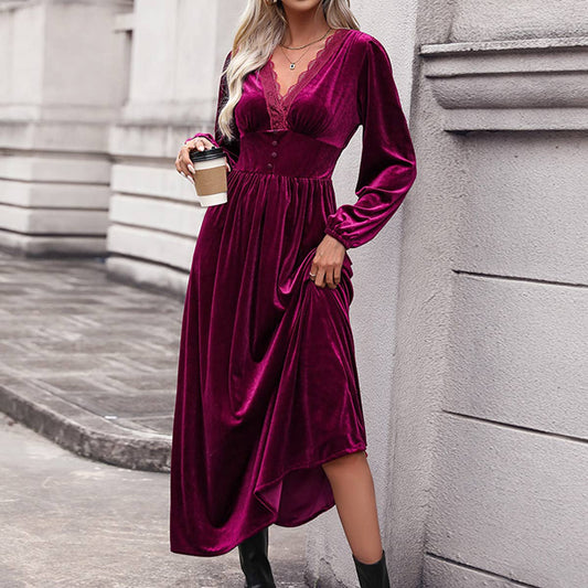 LACE PATCHWORK VELVET VALENTINE'S DAY DRESS