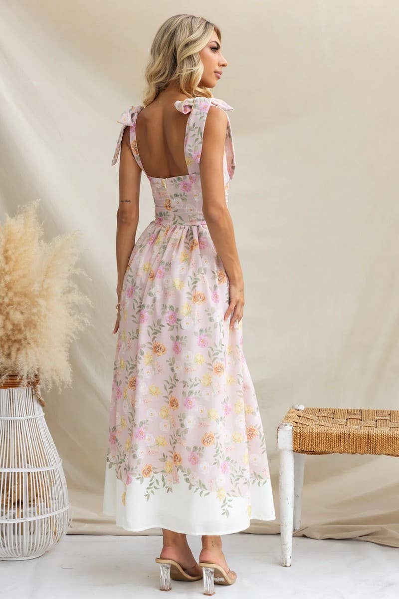 CWDHL0939_NEW SUMMER FRENCH FLORAL SLIM SUSPENDER DRESS