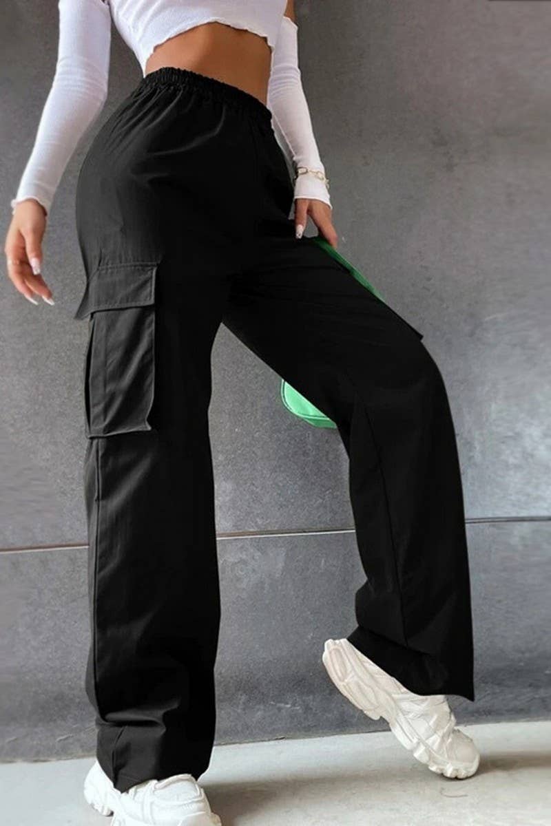 Elastic high-waisted straight-leg overalls