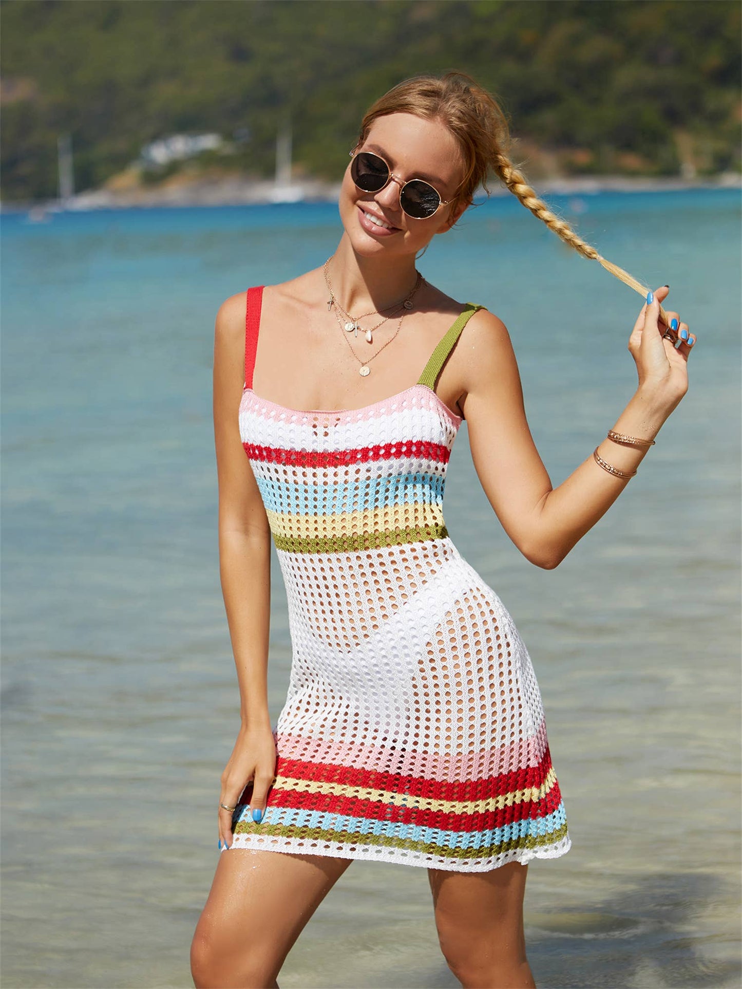 PATCHWORK BIKINI BEACH DRESS HALTER BLOUSE