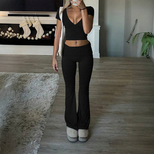 Sexy T-shirt micro-cropped pants two-piece set