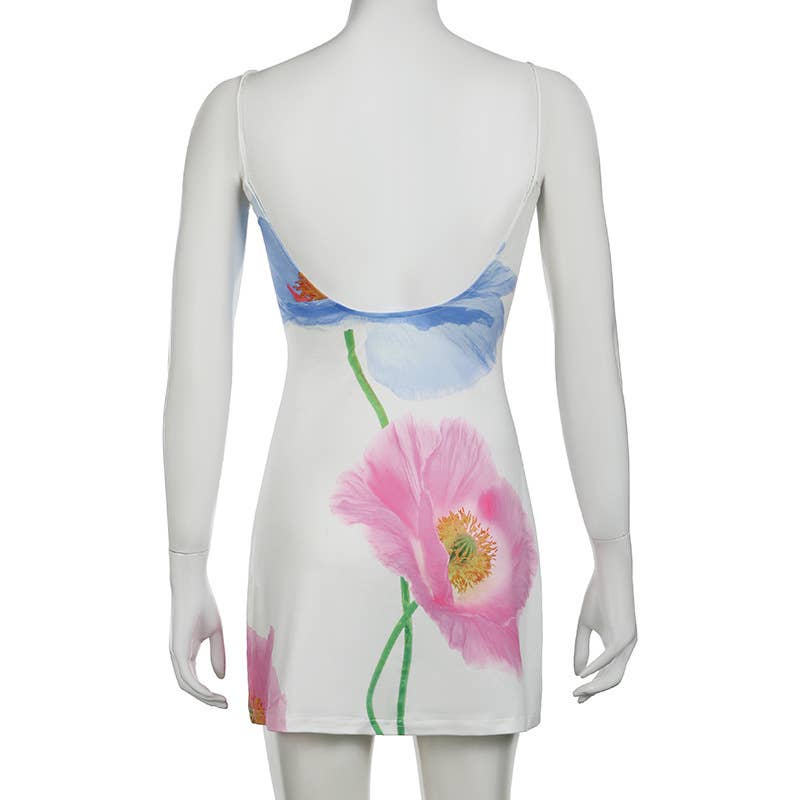 Fashion and sexy printed halter backless dress