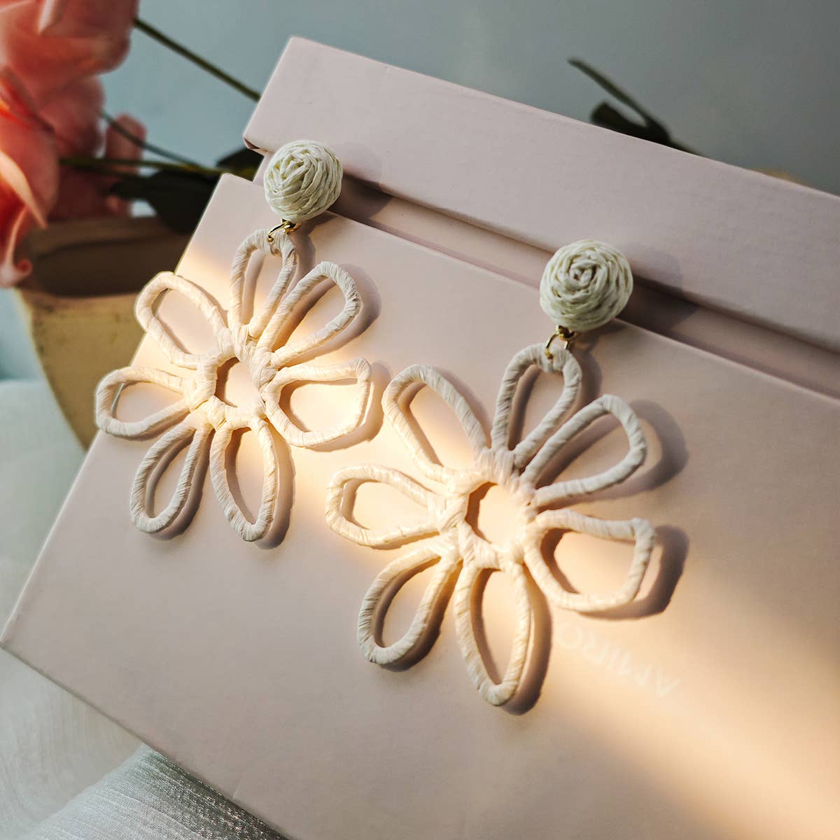 Colorful woven Raffia grass hollowed-out earrings