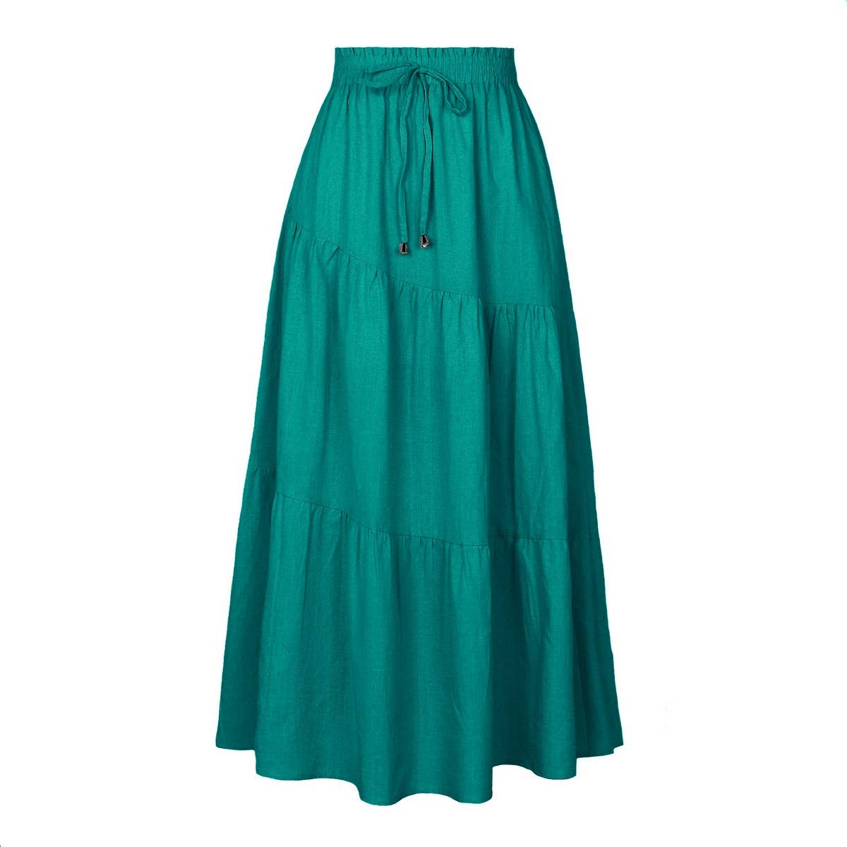 COTTON AND LINEN MAXI SKIRT WITH PLEATED HEM