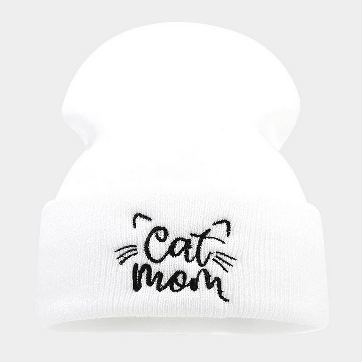 CAT MOM EMBROIDERY SIMPLE PILE HAT KNITTED HAT_CWAH2069
