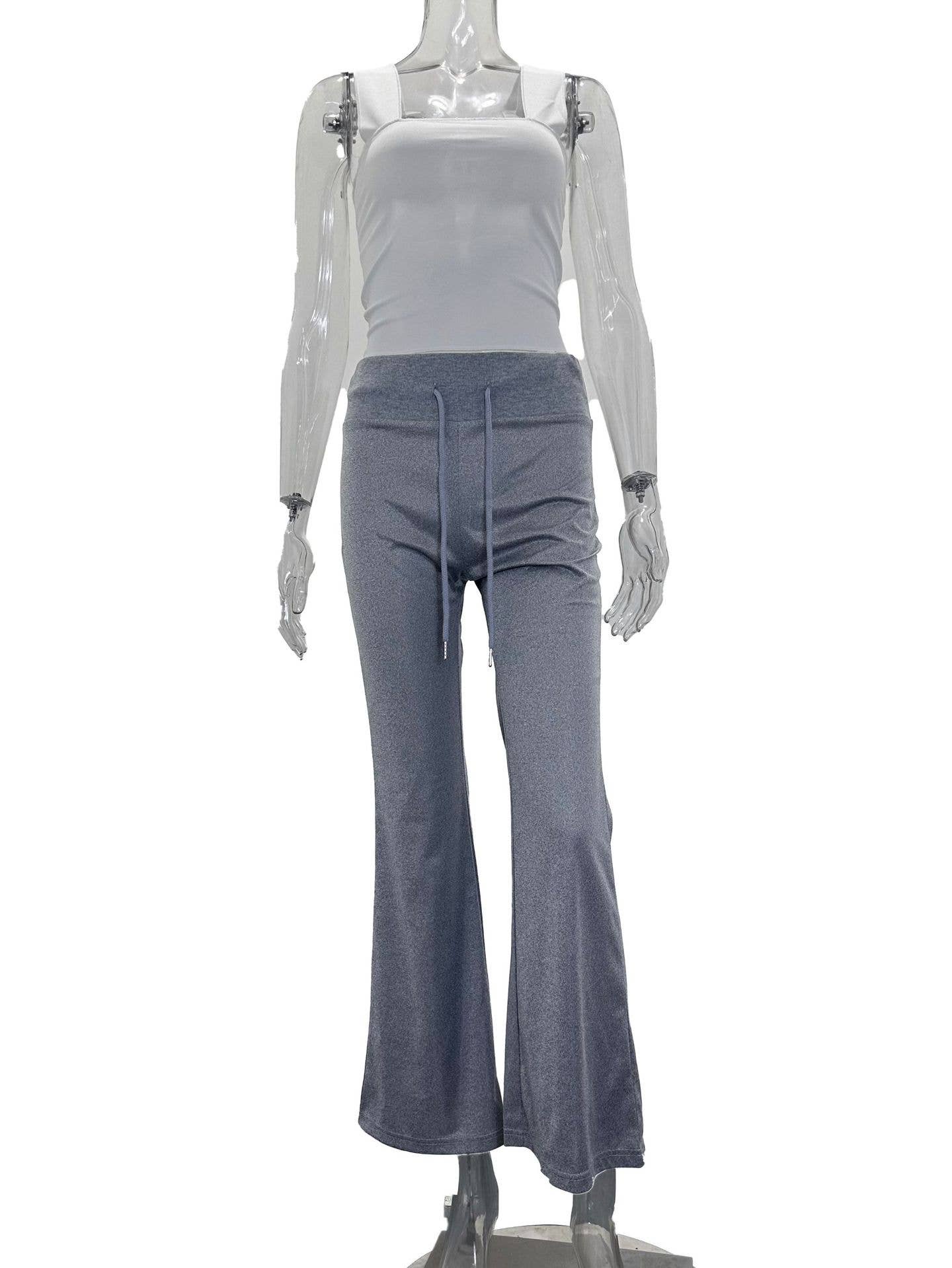 DRAWSTRING HIGH-WAISTED SOLID COLOR BELL BOTTOMS