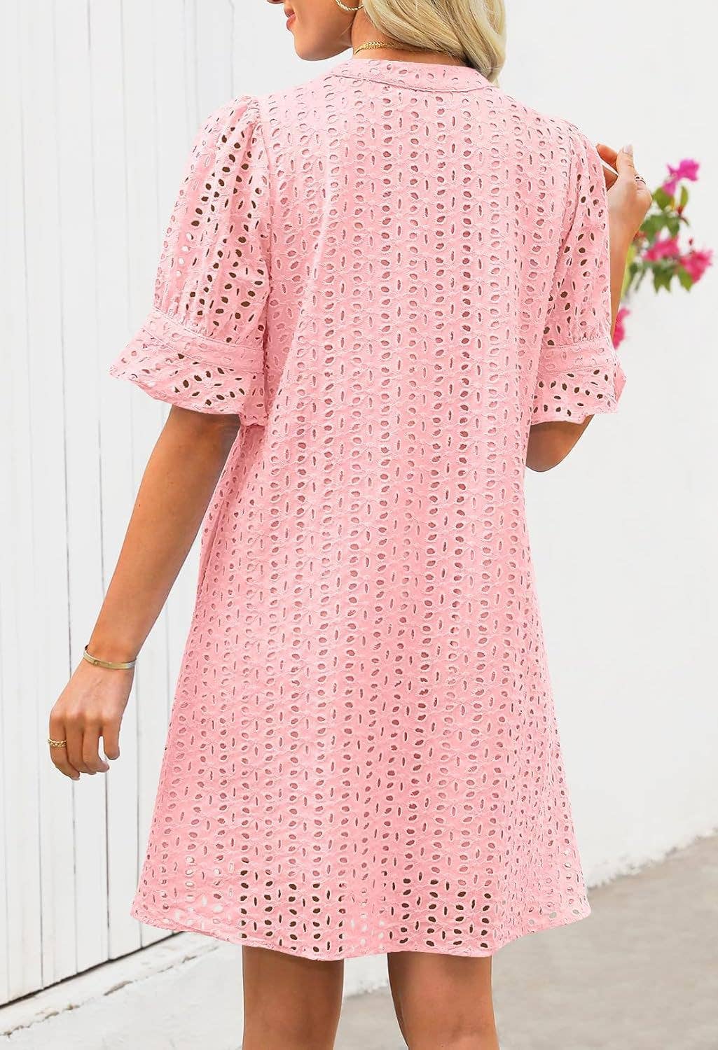 RETRO V-NECK CRINKLED CUT-OUT DRESS_CWDSD10651