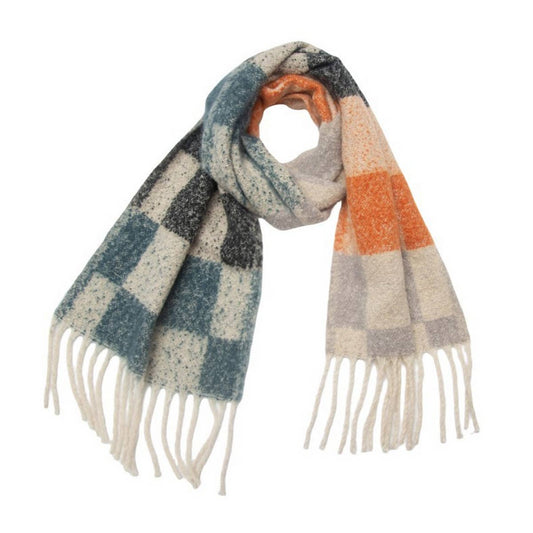 Tassel Circle Yarn Checkered Scarf for Fall/Winter