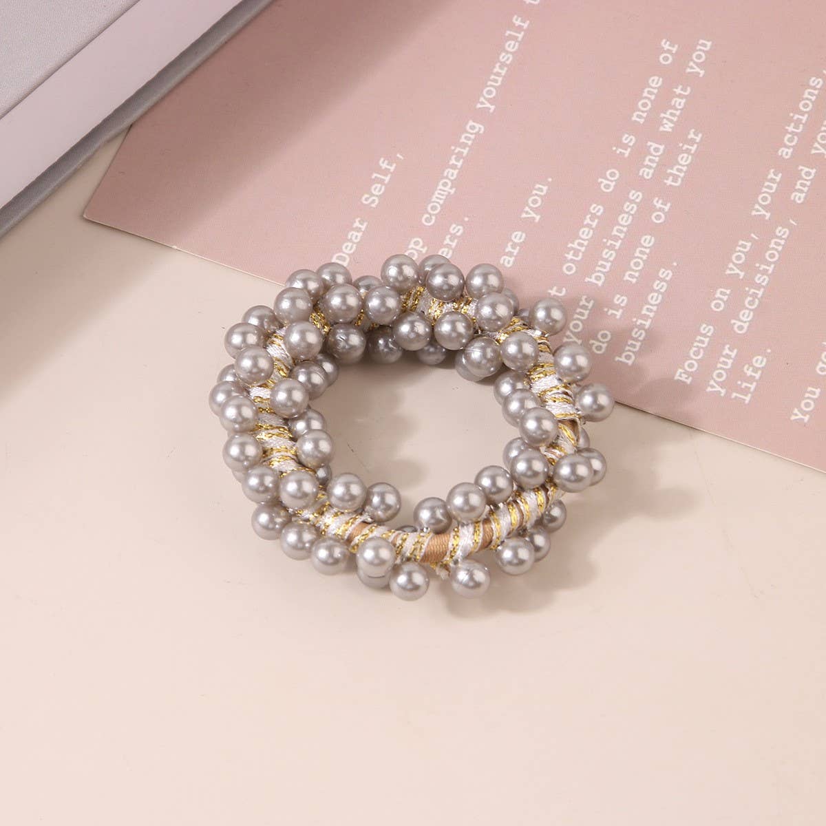 CWAHA07425_ROSE PEARL PONYTAIL HAIR TIE ELASTIC FOR WOMEN