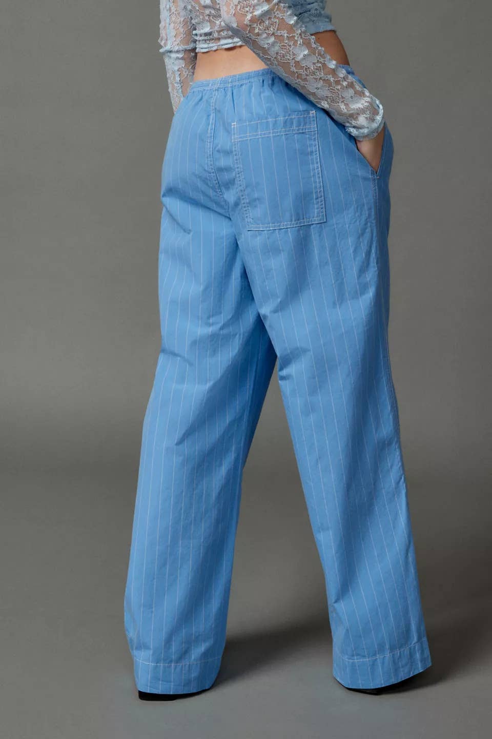 Striped street drawstring straight-leg pants