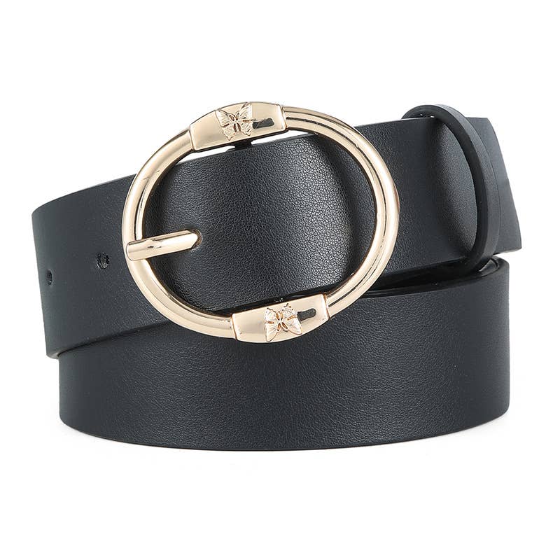 Slimming round pin buckle women's PU belt