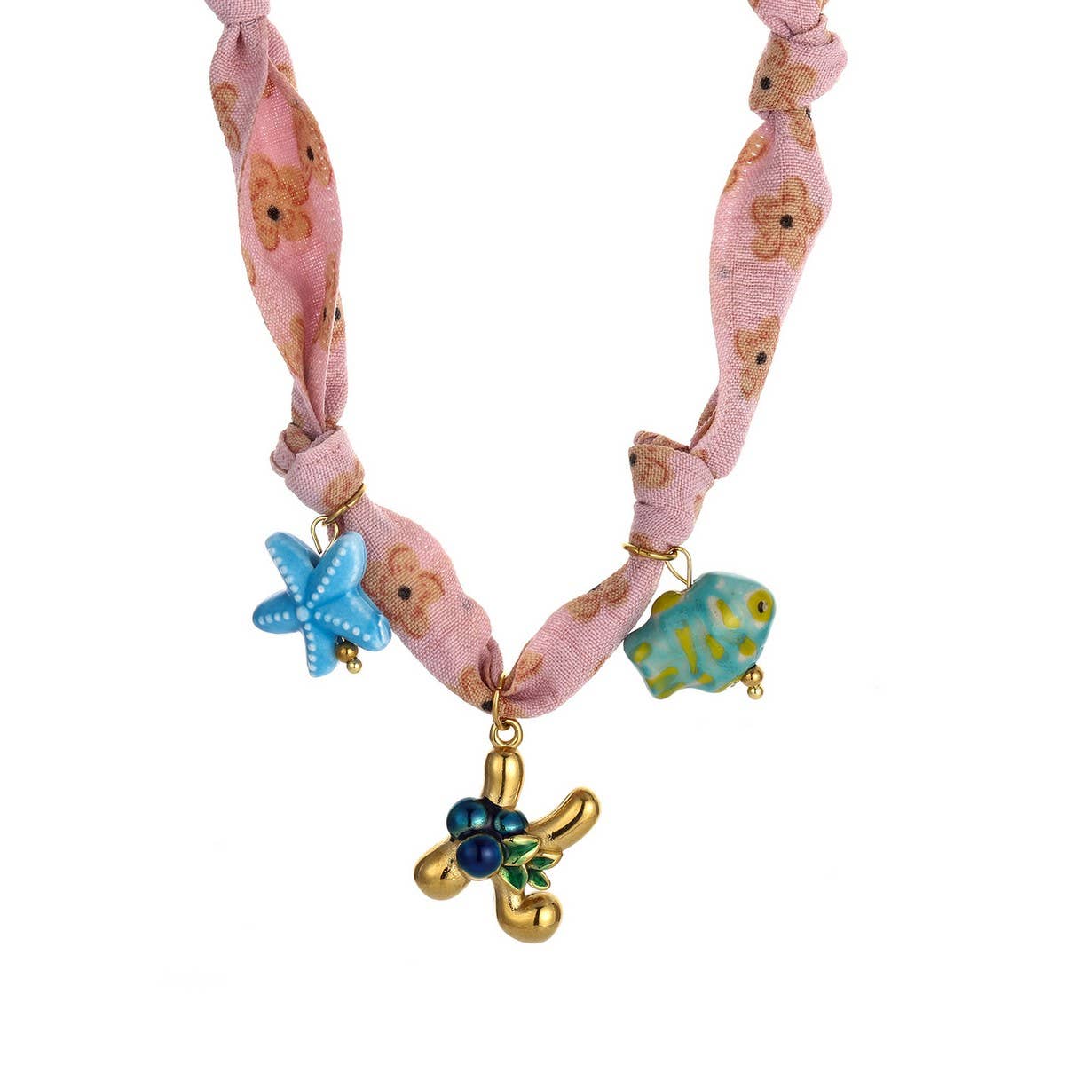 Colorful Scarf Necklace with Fruit Charms