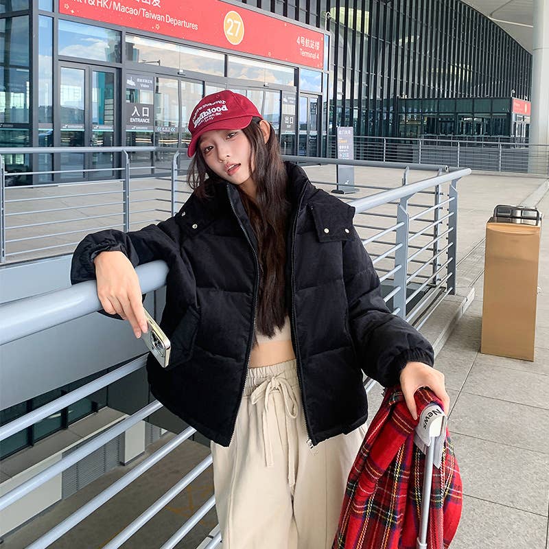 Hooded corduroy textured cotton jacket