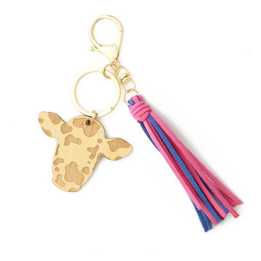 DIY Leather Tassel Cow Head Western Keychain_CWAB5094