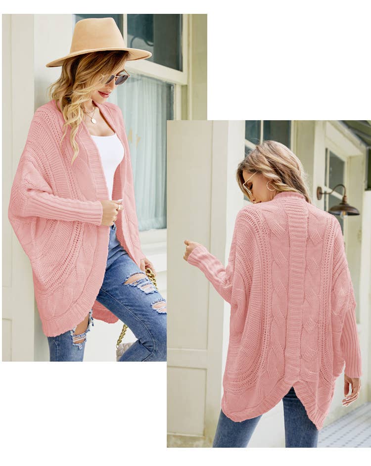 Twisted floral bat sleeve sweater cardigan