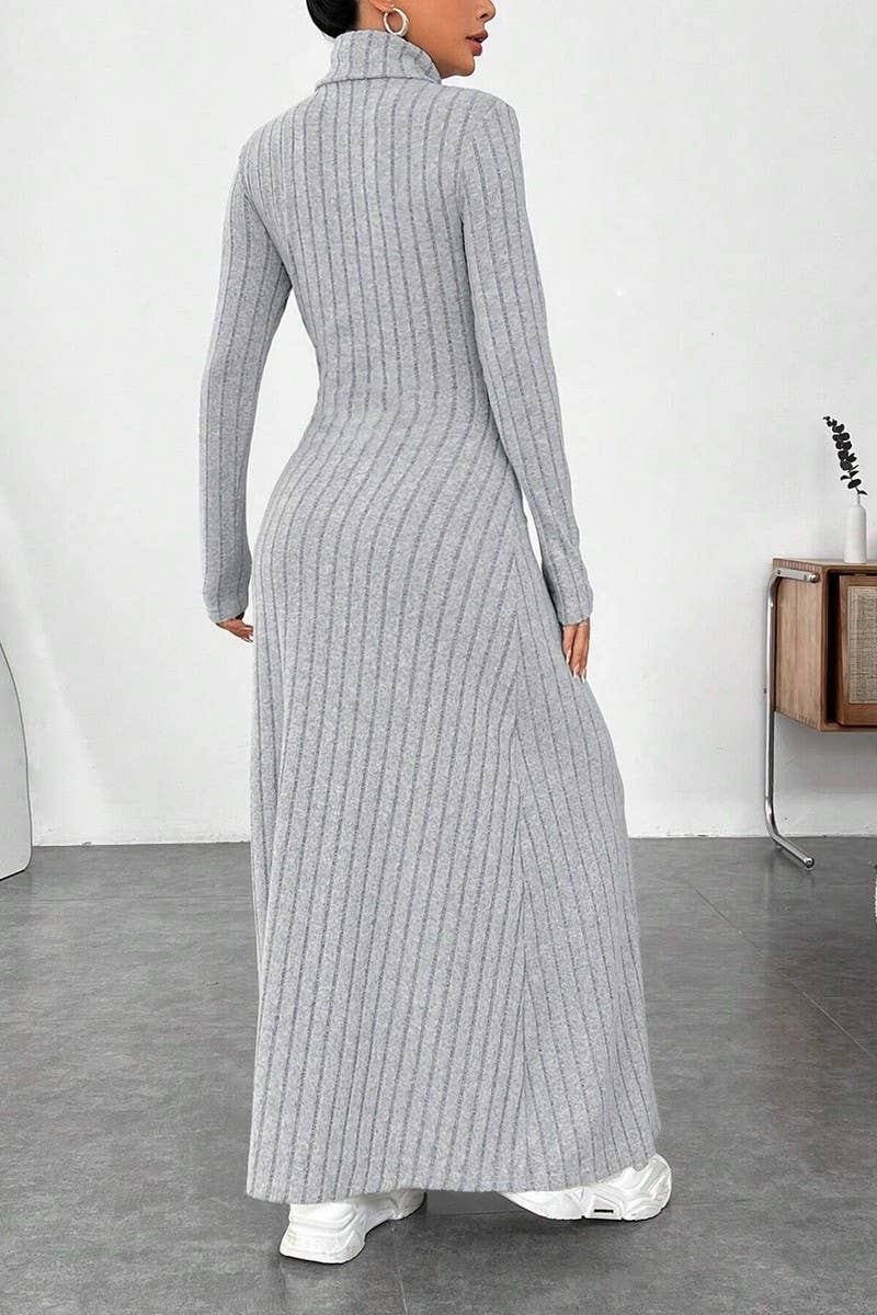 CWDMD00973_TEMPERAMENT SLIM HIGH COLLAR SOLID COLOR DRESS