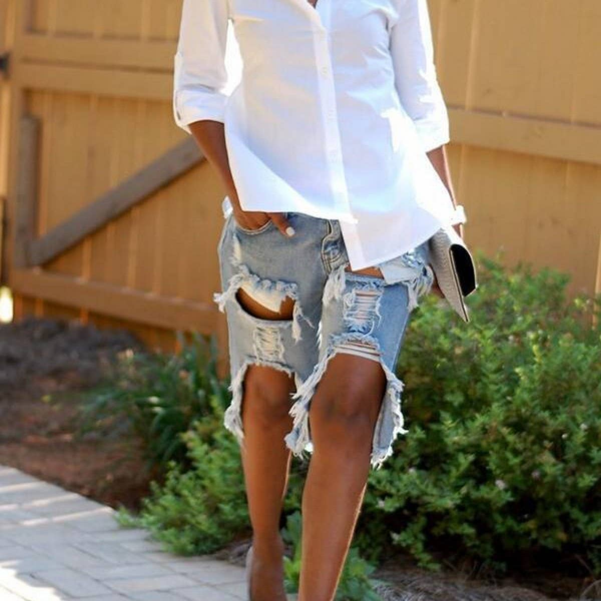 FASHIONABLE HOLE SEXY STRETCH DENIM CAPRIS_CWJS0046