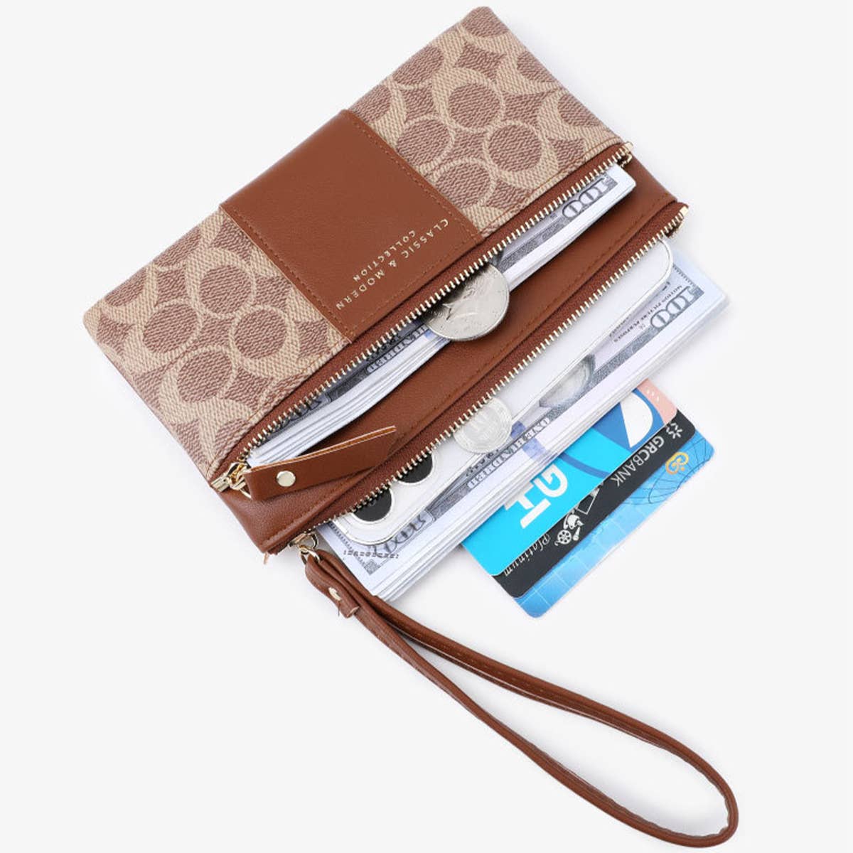 RETRO PRINTED LARGE CAPACITY ZIPPERED WALLET_CWAB1658