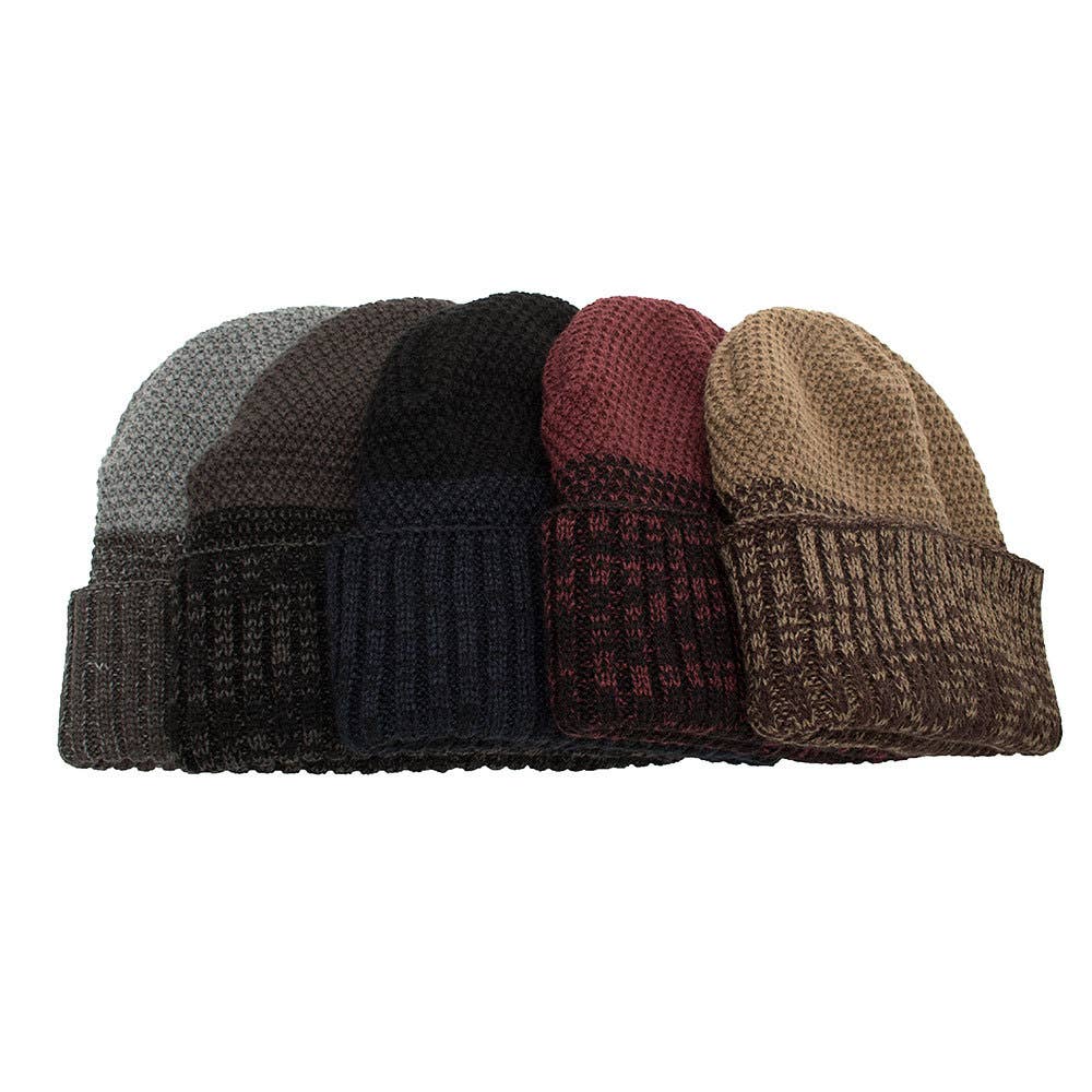 FLEECE TWO-TONE CORN KERNELS PULLER KNITTED HAT